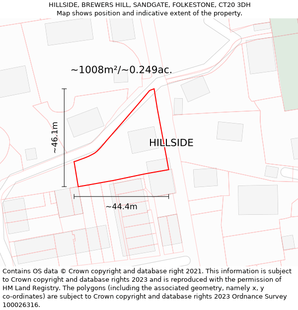 HILLSIDE, BREWERS HILL, SANDGATE, FOLKESTONE, CT20 3DH: Plot and title map