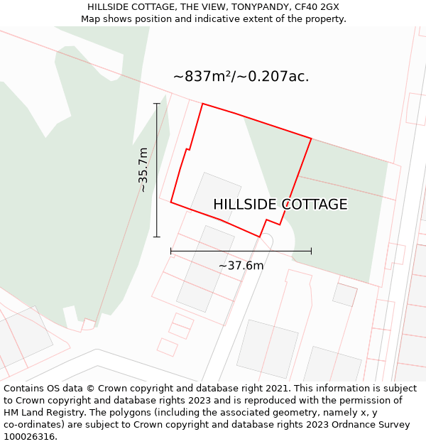 HILLSIDE COTTAGE, THE VIEW, TONYPANDY, CF40 2GX: Plot and title map