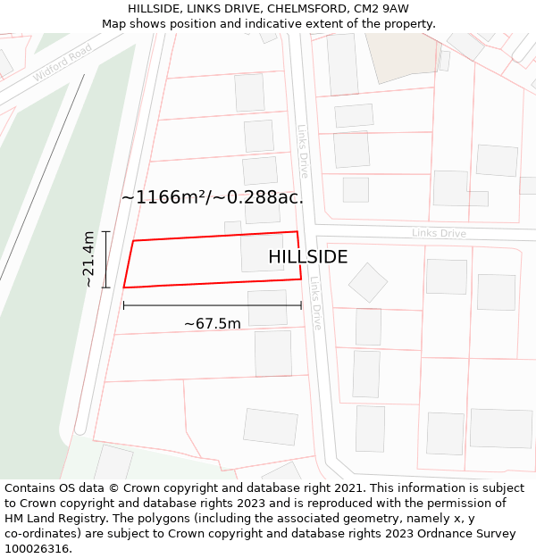 HILLSIDE, LINKS DRIVE, CHELMSFORD, CM2 9AW: Plot and title map