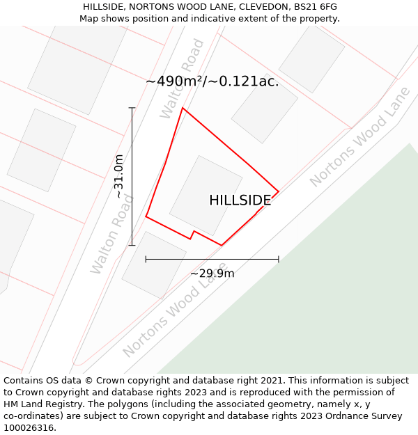 HILLSIDE, NORTONS WOOD LANE, CLEVEDON, BS21 6FG: Plot and title map