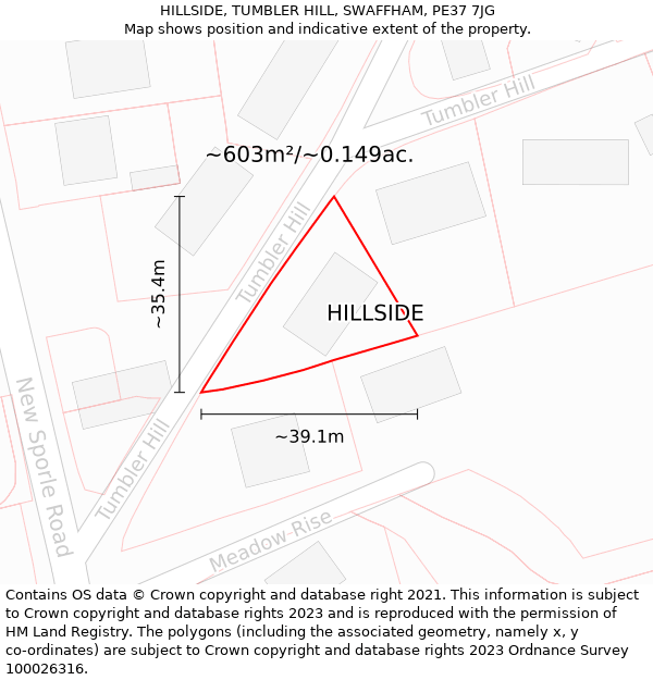 HILLSIDE, TUMBLER HILL, SWAFFHAM, PE37 7JG: Plot and title map