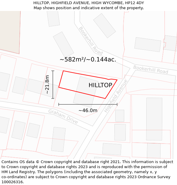 HILLTOP, HIGHFIELD AVENUE, HIGH WYCOMBE, HP12 4DY: Plot and title map