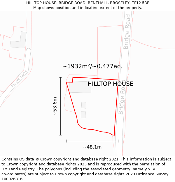 HILLTOP HOUSE, BRIDGE ROAD, BENTHALL, BROSELEY, TF12 5RB: Plot and title map