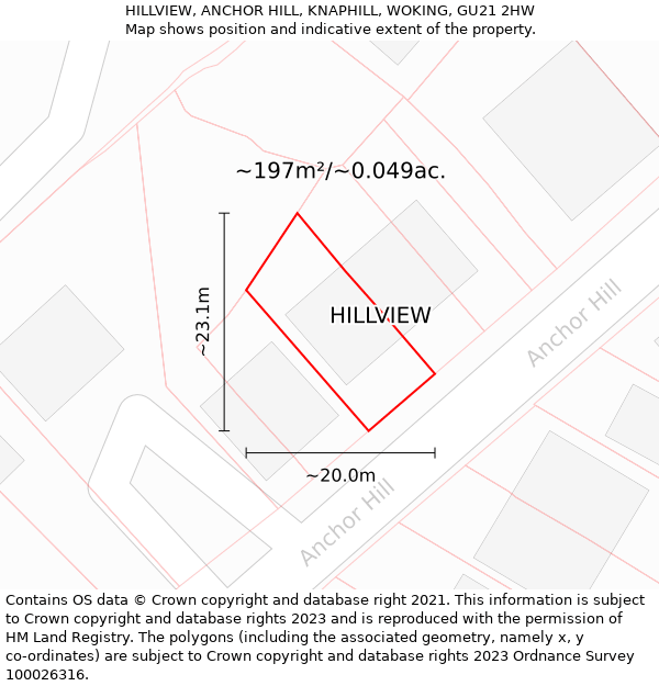 HILLVIEW, ANCHOR HILL, KNAPHILL, WOKING, GU21 2HW: Plot and title map