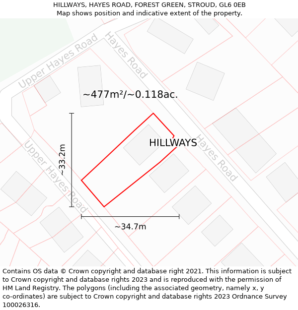 HILLWAYS, HAYES ROAD, FOREST GREEN, STROUD, GL6 0EB: Plot and title map