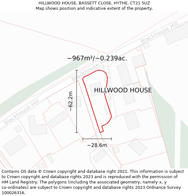 HILLWOOD HOUSE, BASSETT CLOSE, HYTHE, CT21 5UZ: Plot and title map
