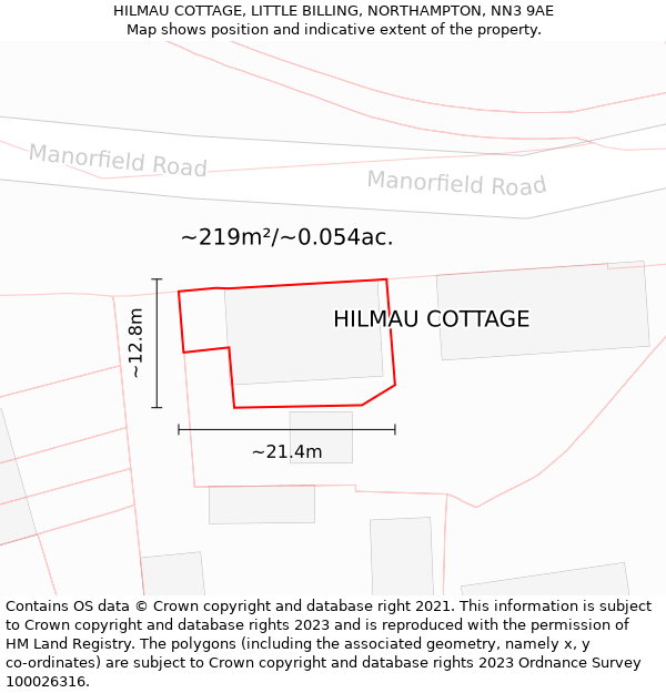 HILMAU COTTAGE, LITTLE BILLING, NORTHAMPTON, NN3 9AE: Plot and title map
