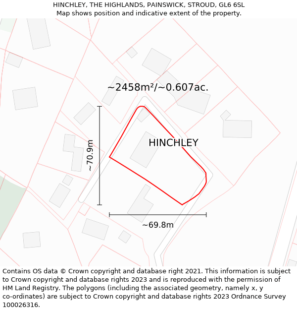 HINCHLEY, THE HIGHLANDS, PAINSWICK, STROUD, GL6 6SL: Plot and title map