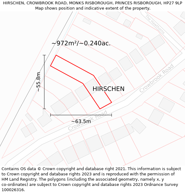 HIRSCHEN, CROWBROOK ROAD, MONKS RISBOROUGH, PRINCES RISBOROUGH, HP27 9LP: Plot and title map