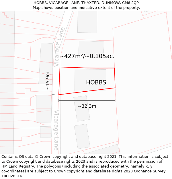 HOBBS, VICARAGE LANE, THAXTED, DUNMOW, CM6 2QP: Plot and title map