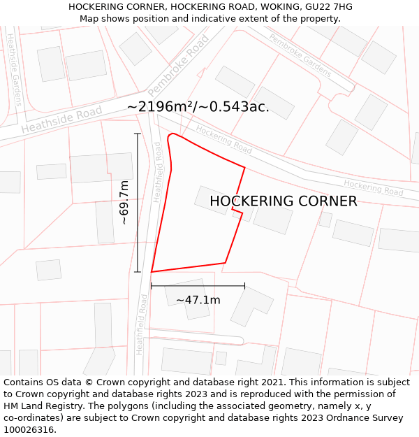 HOCKERING CORNER, HOCKERING ROAD, WOKING, GU22 7HG: Plot and title map