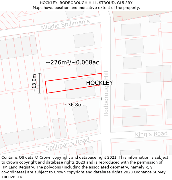 HOCKLEY, RODBOROUGH HILL, STROUD, GL5 3RY: Plot and title map