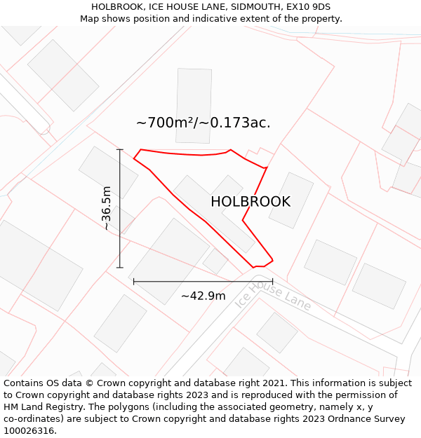 HOLBROOK, ICE HOUSE LANE, SIDMOUTH, EX10 9DS: Plot and title map