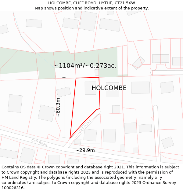 HOLCOMBE, CLIFF ROAD, HYTHE, CT21 5XW: Plot and title map