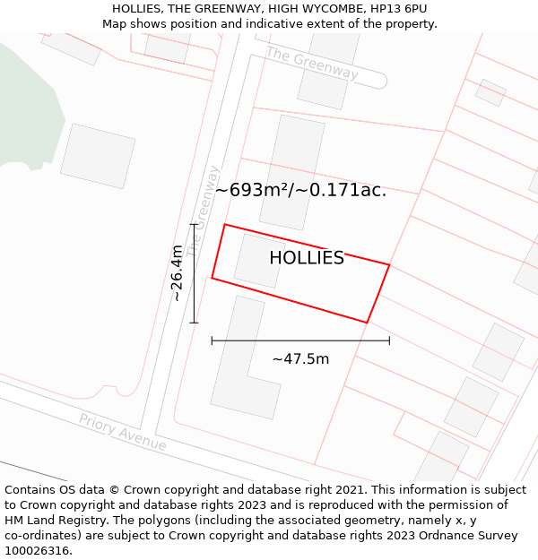 HOLLIES, THE GREENWAY, HIGH WYCOMBE, HP13 6PU: Plot and title map