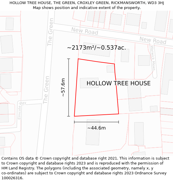 HOLLOW TREE HOUSE, THE GREEN, CROXLEY GREEN, RICKMANSWORTH, WD3 3HJ: Plot and title map