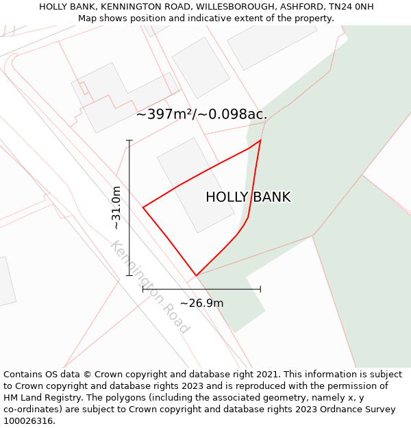 HOLLY BANK, KENNINGTON ROAD, WILLESBOROUGH, ASHFORD, TN24 0NH: Plot and title map