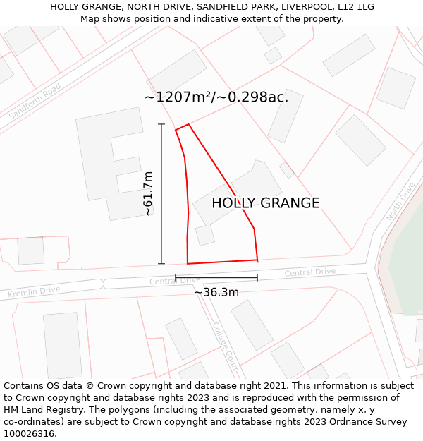 HOLLY GRANGE, NORTH DRIVE, SANDFIELD PARK, LIVERPOOL, L12 1LG: Plot and title map
