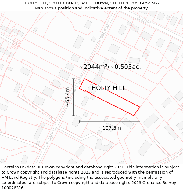 HOLLY HILL, OAKLEY ROAD, BATTLEDOWN, CHELTENHAM, GL52 6PA: Plot and title map