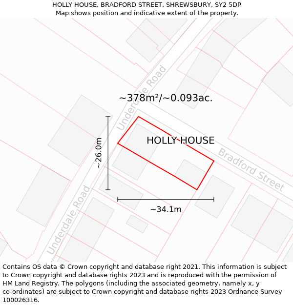 HOLLY HOUSE, BRADFORD STREET, SHREWSBURY, SY2 5DP: Plot and title map