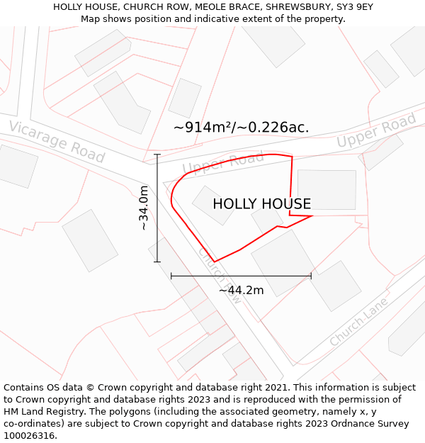 HOLLY HOUSE, CHURCH ROW, MEOLE BRACE, SHREWSBURY, SY3 9EY: Plot and title map