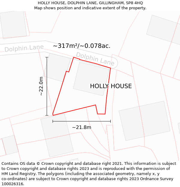 HOLLY HOUSE, DOLPHIN LANE, GILLINGHAM, SP8 4HQ: Plot and title map