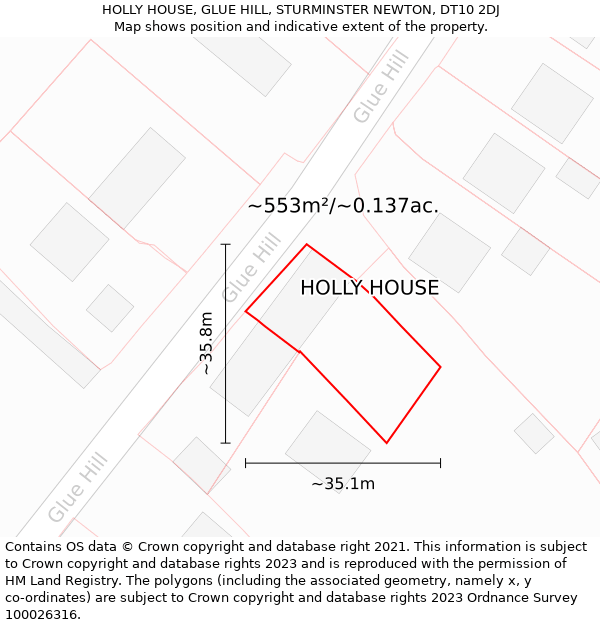 HOLLY HOUSE, GLUE HILL, STURMINSTER NEWTON, DT10 2DJ: Plot and title map