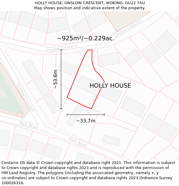 HOLLY HOUSE, ONSLOW CRESCENT, WOKING, GU22 7AU: Plot and title map