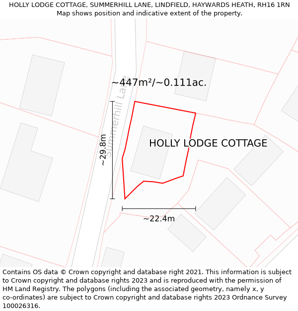 HOLLY LODGE COTTAGE, SUMMERHILL LANE, LINDFIELD, HAYWARDS HEATH, RH16 1RN: Plot and title map