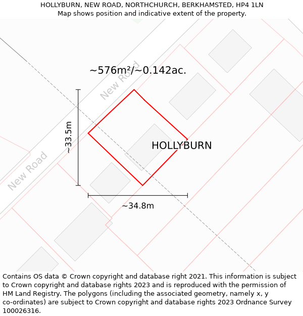 HOLLYBURN, NEW ROAD, NORTHCHURCH, BERKHAMSTED, HP4 1LN: Plot and title map