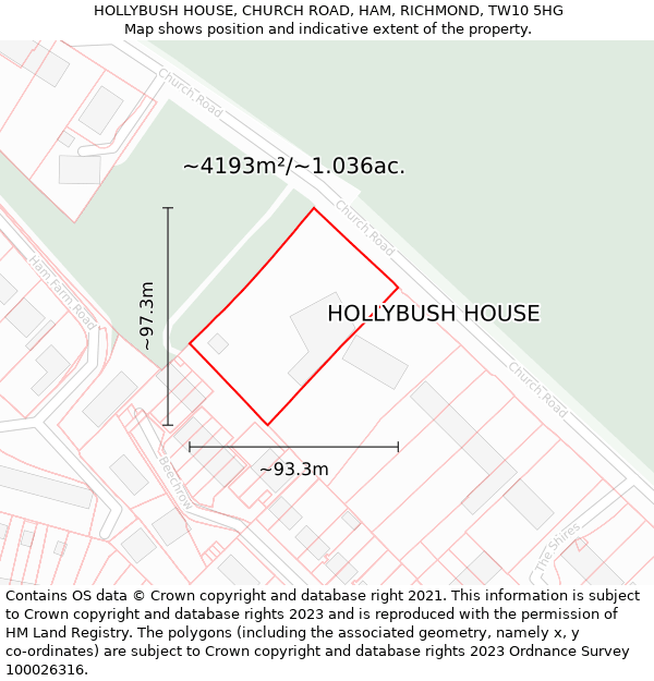 HOLLYBUSH HOUSE, CHURCH ROAD, HAM, RICHMOND, TW10 5HG: Plot and title map