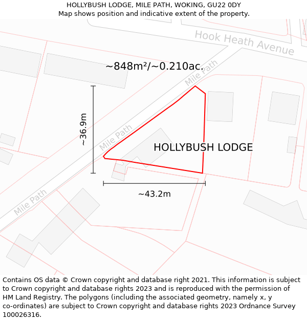 HOLLYBUSH LODGE, MILE PATH, WOKING, GU22 0DY: Plot and title map