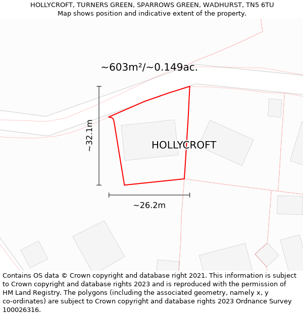 HOLLYCROFT, TURNERS GREEN, SPARROWS GREEN, WADHURST, TN5 6TU: Plot and title map