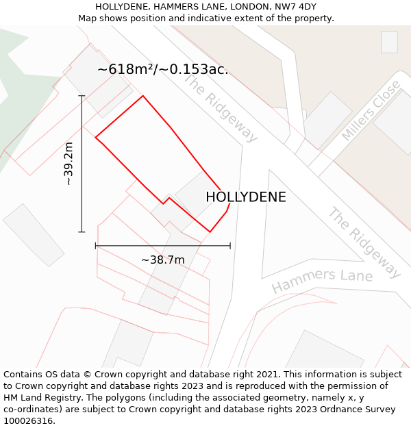 HOLLYDENE, HAMMERS LANE, LONDON, NW7 4DY: Plot and title map