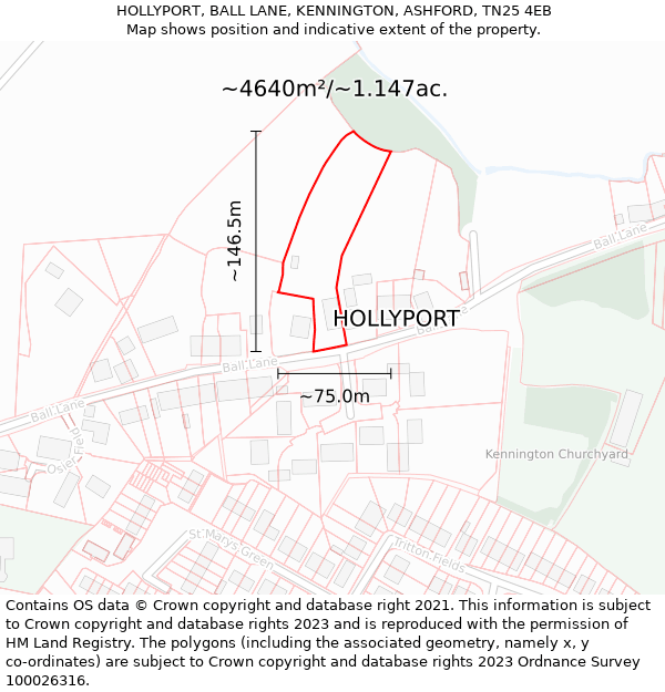 HOLLYPORT, BALL LANE, KENNINGTON, ASHFORD, TN25 4EB: Plot and title map