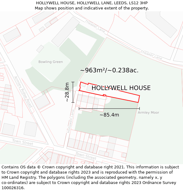 HOLLYWELL HOUSE, HOLLYWELL LANE, LEEDS, LS12 3HP: Plot and title map
