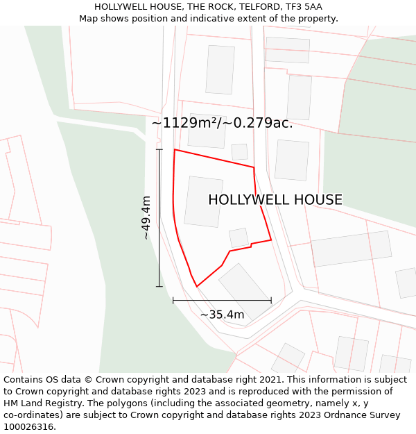 HOLLYWELL HOUSE, THE ROCK, TELFORD, TF3 5AA: Plot and title map