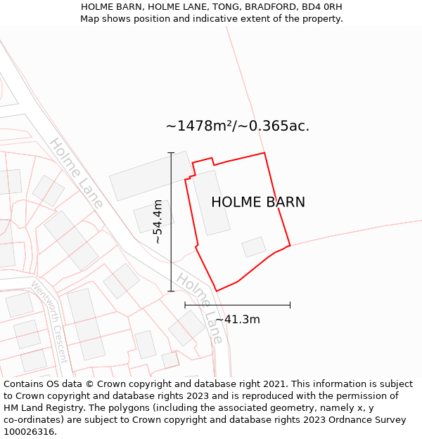 HOLME BARN, HOLME LANE, TONG, BRADFORD, BD4 0RH: Plot and title map