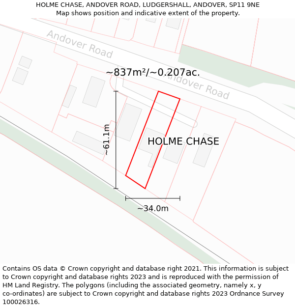 HOLME CHASE, ANDOVER ROAD, LUDGERSHALL, ANDOVER, SP11 9NE: Plot and title map