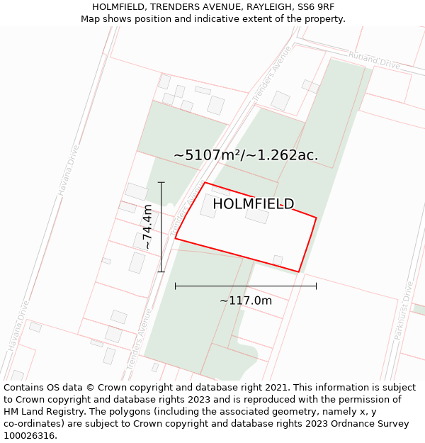 HOLMFIELD, TRENDERS AVENUE, RAYLEIGH, SS6 9RF: Plot and title map
