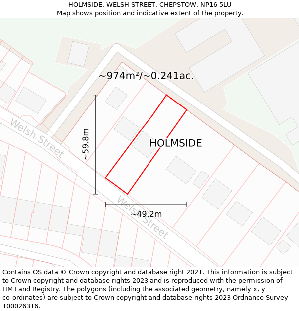 HOLMSIDE, WELSH STREET, CHEPSTOW, NP16 5LU: Plot and title map