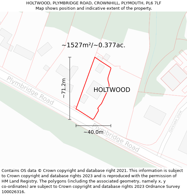 HOLTWOOD, PLYMBRIDGE ROAD, CROWNHILL, PLYMOUTH, PL6 7LF: Plot and title map