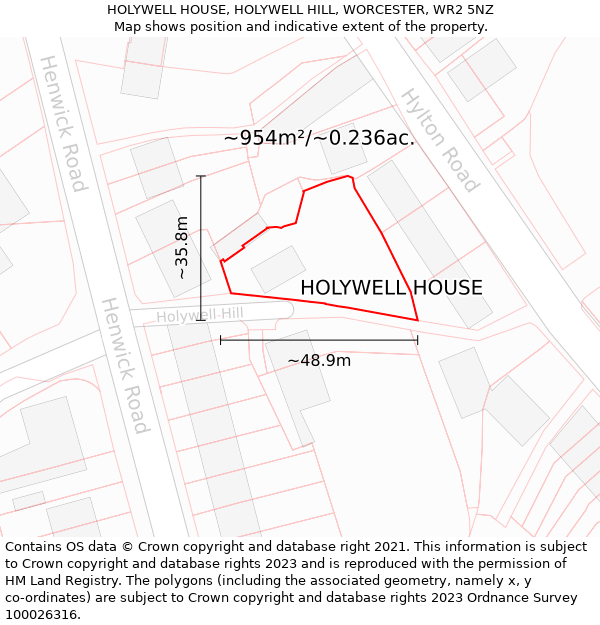 HOLYWELL HOUSE, HOLYWELL HILL, WORCESTER, WR2 5NZ: Plot and title map