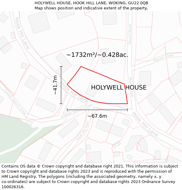 HOLYWELL HOUSE, HOOK HILL LANE, WOKING, GU22 0QB: Plot and title map