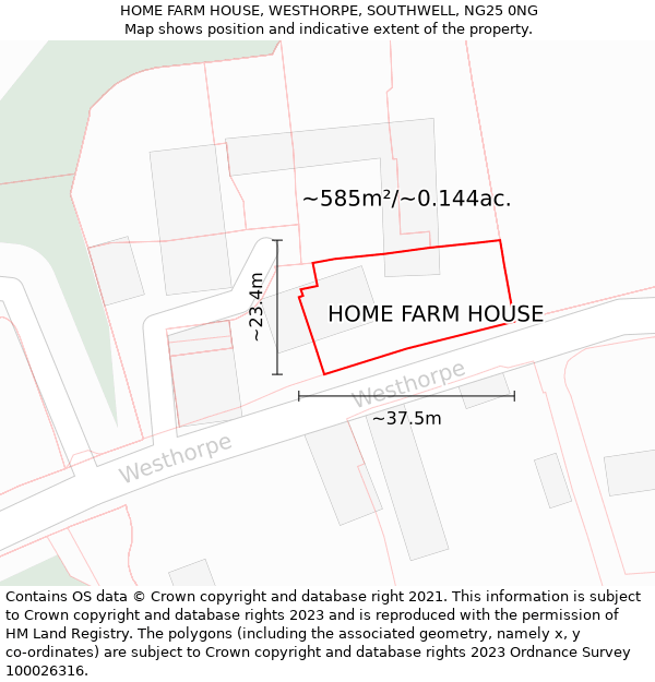 HOME FARM HOUSE, WESTHORPE, SOUTHWELL, NG25 0NG: Plot and title map