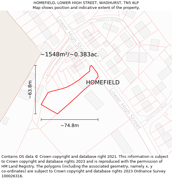 HOMEFIELD, LOWER HIGH STREET, WADHURST, TN5 6LP: Plot and title map