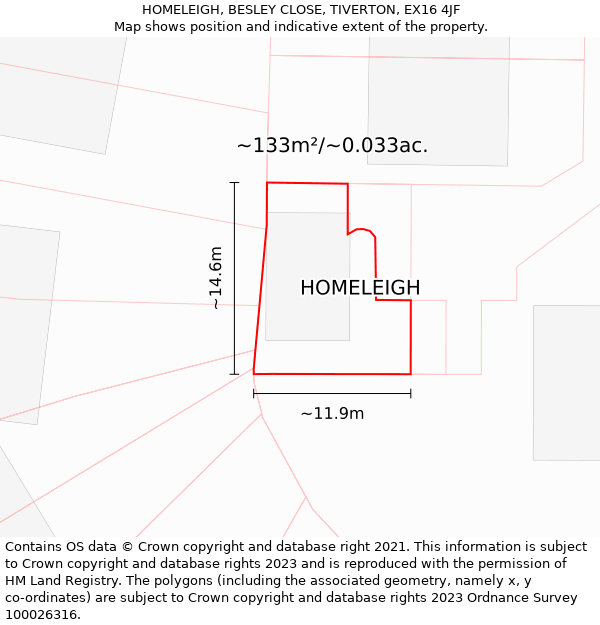 HOMELEIGH, BESLEY CLOSE, TIVERTON, EX16 4JF: Plot and title map