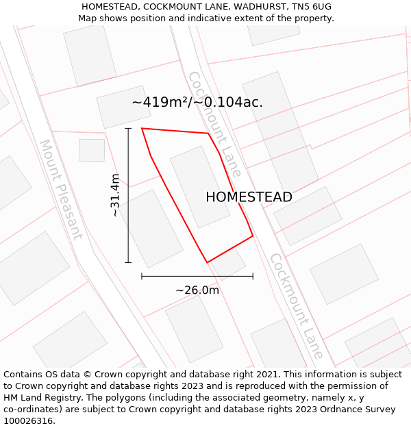 HOMESTEAD, COCKMOUNT LANE, WADHURST, TN5 6UG: Plot and title map