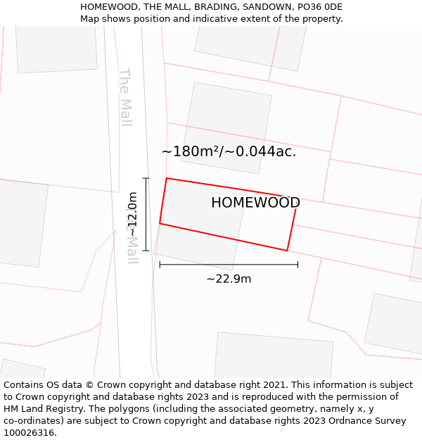 HOMEWOOD, THE MALL, BRADING, SANDOWN, PO36 0DE: Plot and title map