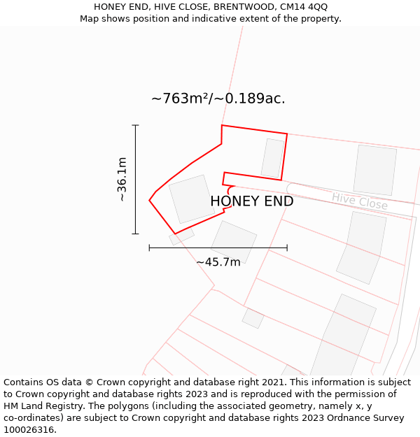 HONEY END, HIVE CLOSE, BRENTWOOD, CM14 4QQ: Plot and title map